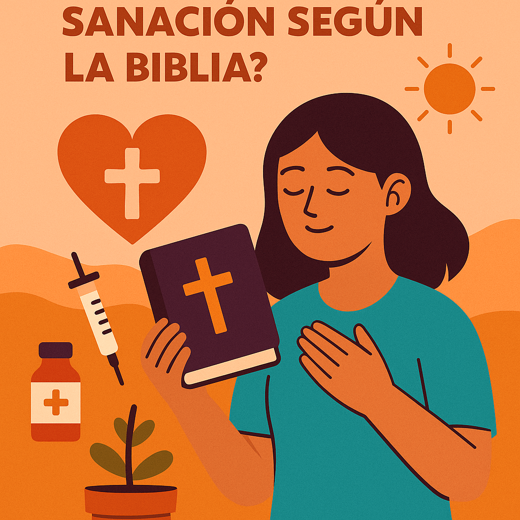 Una ilustración digital con un diseño bíblico muestra una cruz rodeada de luz y naturaleza, simbolizando sanación espiritual según la Biblia.