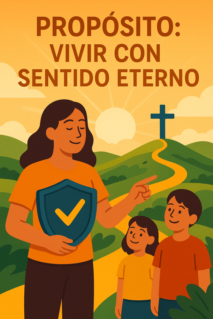 Una ilustración digital en estilo plano que muestra a una mujer contemplativa sosteniendo un globo terráqueo, simbolizando un propósito eterno y conexión con lo divino.