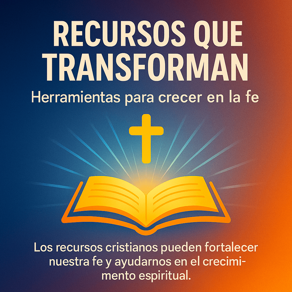 Libro abierto con una cruz brillando sobre fondo degradado de azul a naranja.