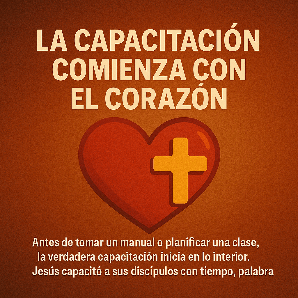 Corazón rojo con cruz dorada, sobre fondo cálido con mensaje en español.