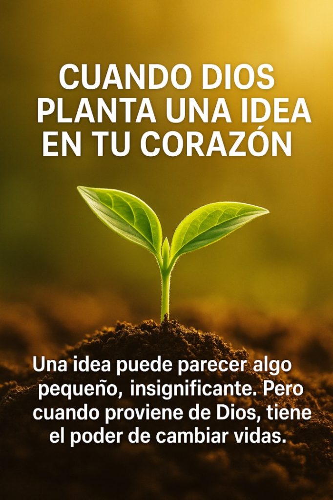 Semilla creciendo bajo la luz del sol con mensaje espiritual.