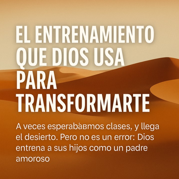 Entrenamiento espiritual representado en un desierto tranquilo con mensaje inspirador en texto blanco.